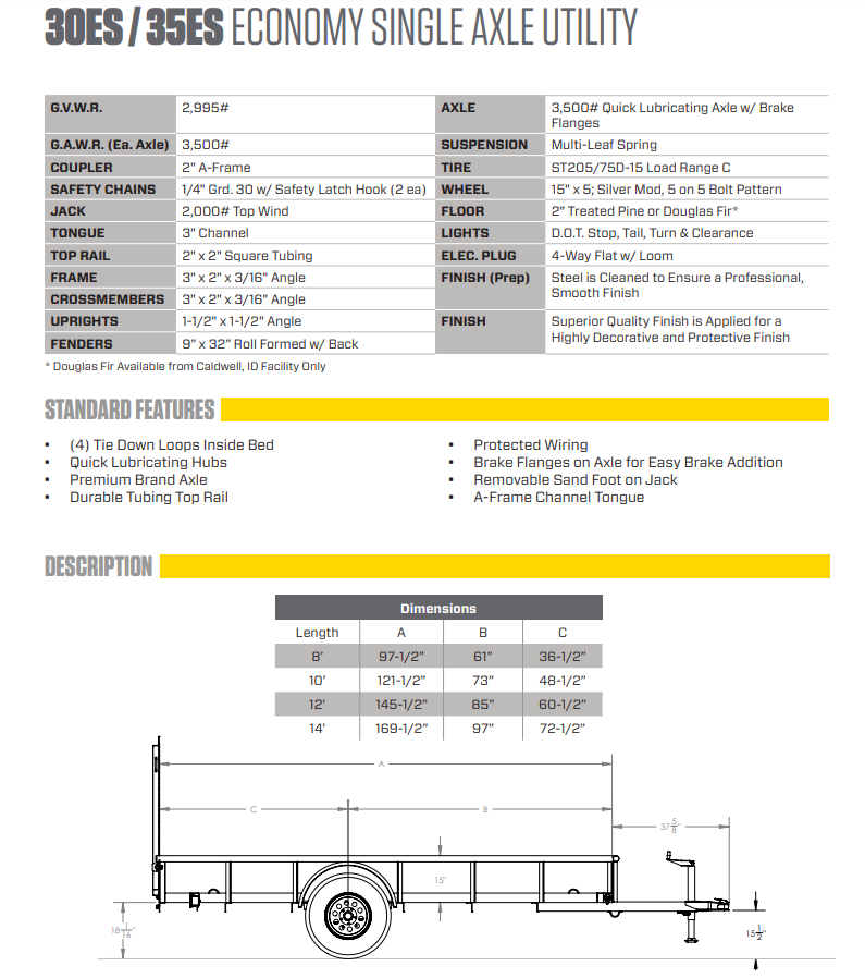 Big Tex 30ES 60″ x 10 Economy Single Axle Utility Trailer | Cypress Big Tex