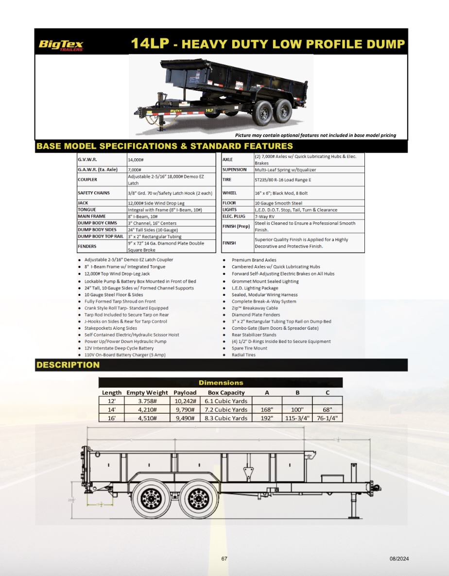 2025 Big Tex 14lp 14ft 83 X14ft Dump Trailer Cypress Big Tex